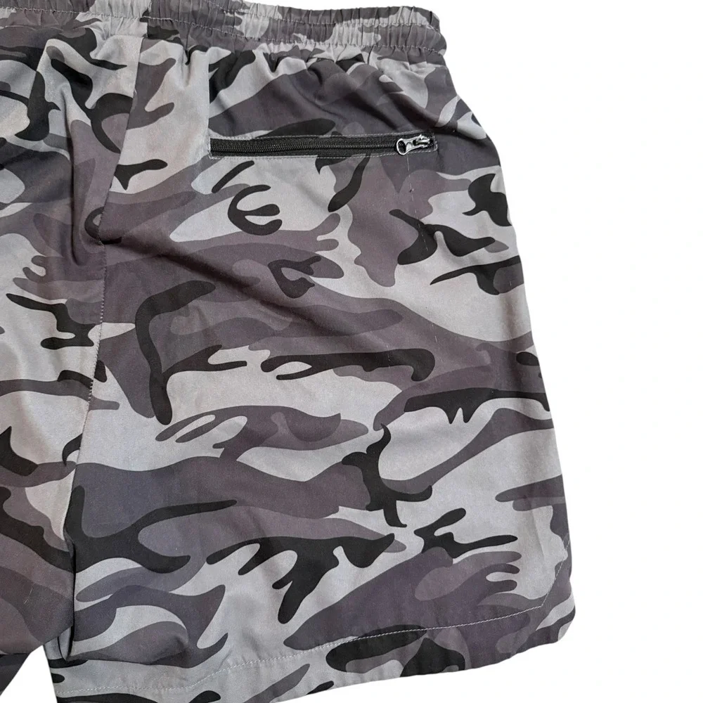 Zyia Active Men's Gray Camo 5 Star Lined Running Shorts Workout Size M Athletic‎